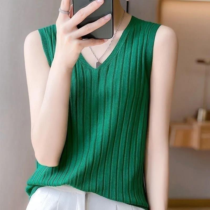 Женская летняя свободная трикотажная майка с V-образным вырезом, без рукавов, для ношения под одеждой