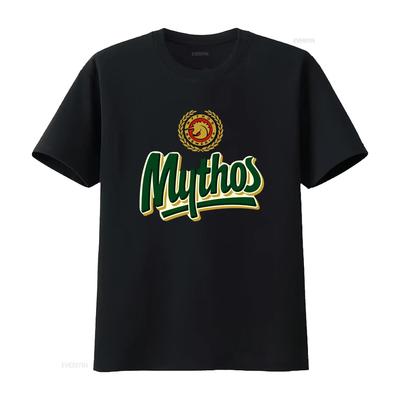 Футболка Mythos Beer Стильный дизайн с эмблемой льва и мотивом венка Идеально для любителей винтаж Промытая Мягкая Повседневная - Мужская Su...