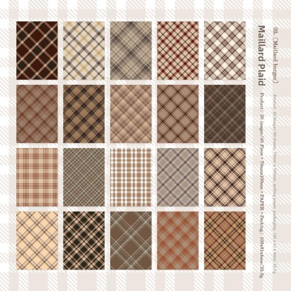 40pcs/pack Plaid Series Scrapbook Material Paper Aesthetic Pastel Collage Materials Vintage Base Paper DIY