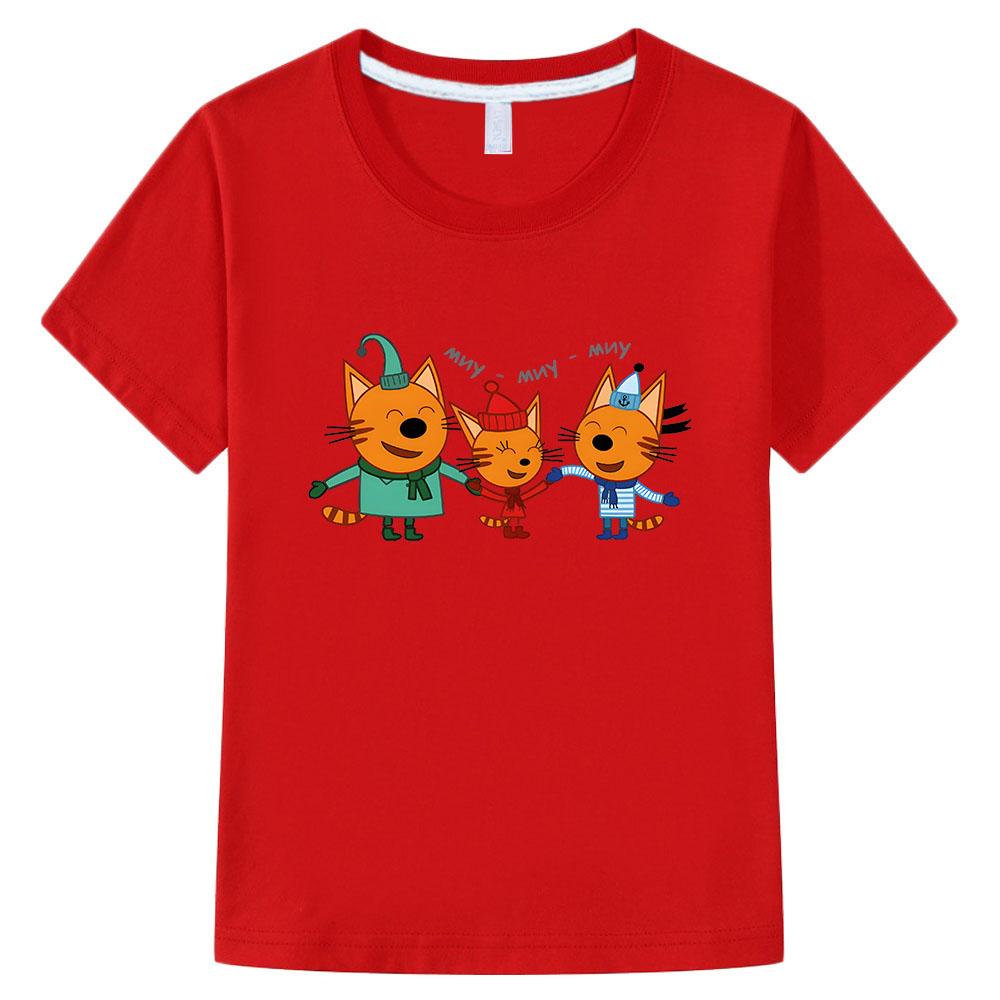 Футболка с принтом Kid-e-cats Мультяшные детские футболки Три котенка Русская смешная одежда Летние детские топы Одежда для девочек и мальчиков