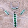 Elegant Green & Red & Purple Rhinestone White Crystal Silver Color Jewelry Set Earring Necklace Ring