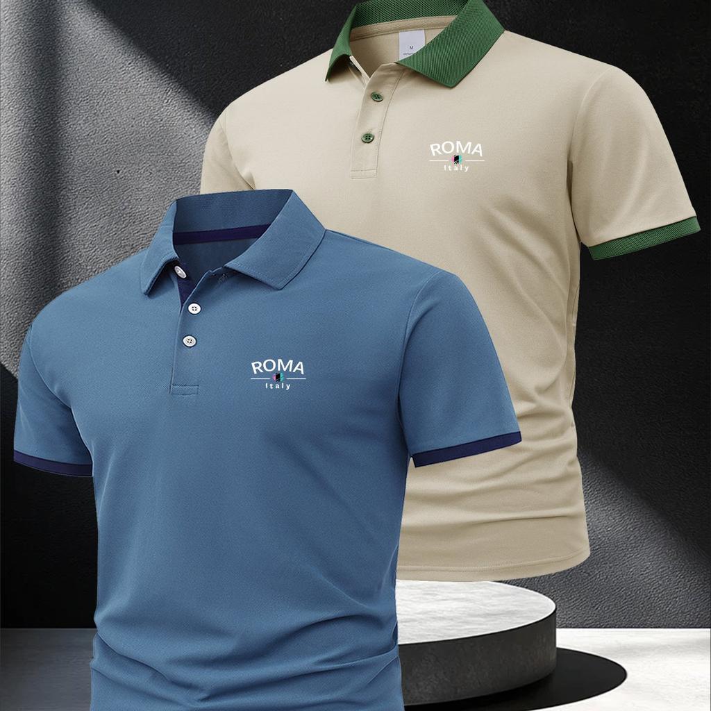 2Pcs Men'S Outdoor Golf Casual Jacquard Polo with Short Sleeves,Suitable for Spring And Summer, Can Be Worn Inside Or Outside
