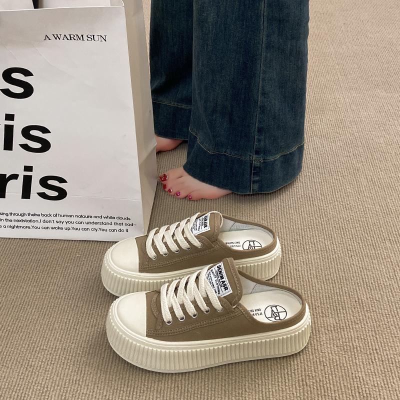 CRLAYDK Fashion Mule for Women Canvas Backless Slip On Casual Ladies Loafers Walking Slides Height Increase Skateboard Shoes