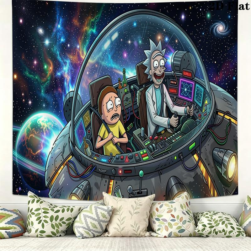 Rick y morty Wall Tapestry Aesthetic Wall Hanging Printed Fabric Blanket Decorative Tapestries for Bedroom Living Room Home Decor