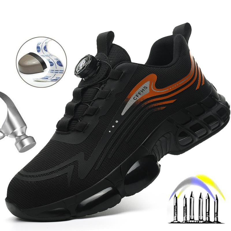 Кроссовки рабочие с вращающейся пряжкой защитная обувь устойчивая к проколам обувь со стальным носком мужская неразрушимая обувь нескользящие ботинки