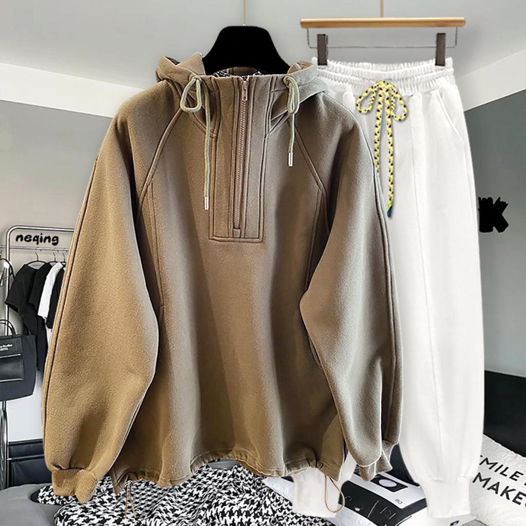 Высококачественный oversized худи с молнией до середины - Однотонный, дышащий, пэчворк-дизайн для весны и осени