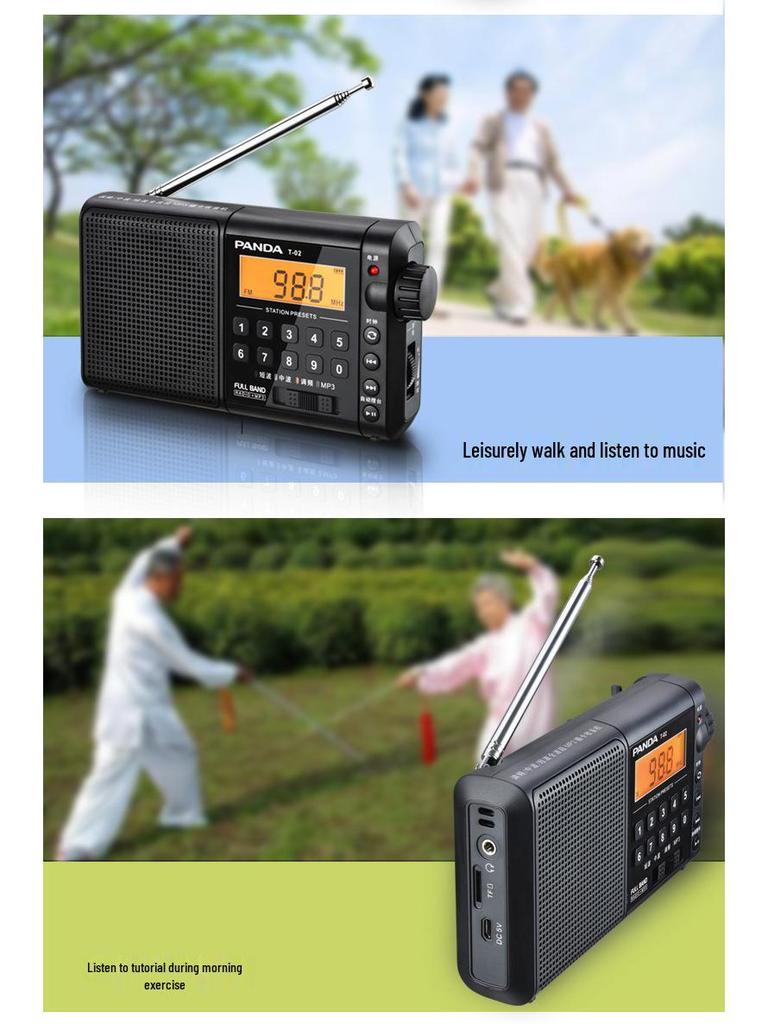 PANDA T-02 Portable Rechargeable Radio with Full Band and Card Slot for Seniors