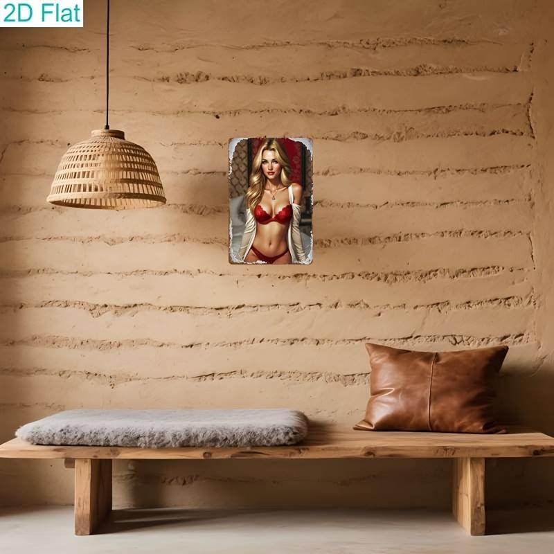 Металлическая табличка Женщина в красном белье 20x30 см