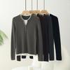 Women's 100% Pure Wool Crew Neck Knitted Sweater - Fake Two-Piece Long Sleeve Base Shirt for Autumn