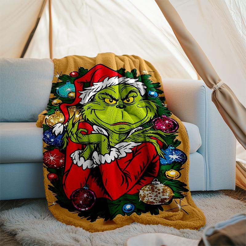 Grinch Theme Printed Blanket Perfect For Couch Bed Travel Outdoor Use Machine Washable Cozy Durable