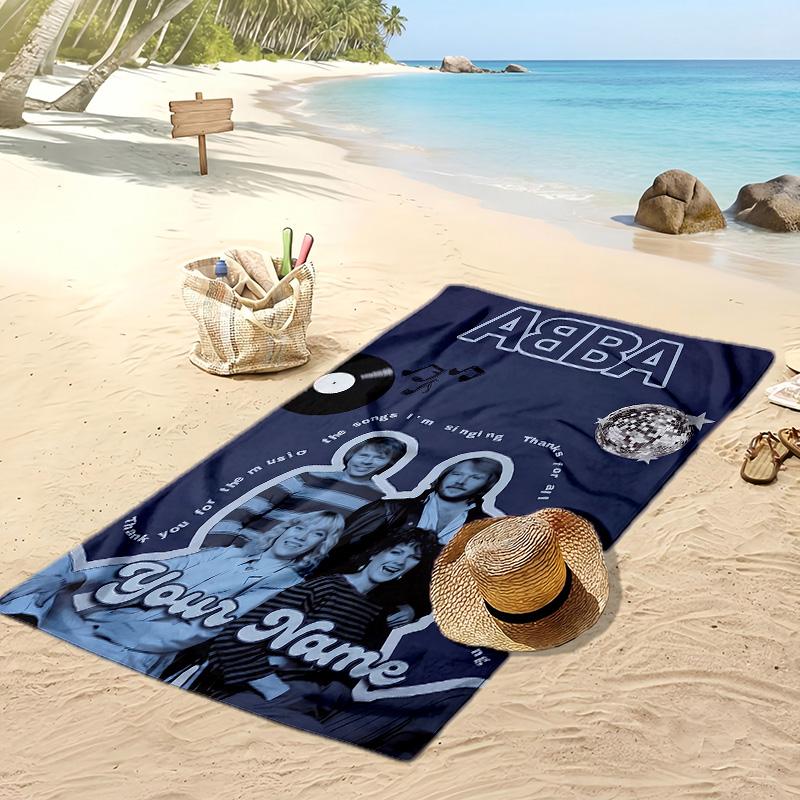 ABBA Custom Beach Towel, Print Your Name Text Lightweight Absorbent Towel for Swimming Travel