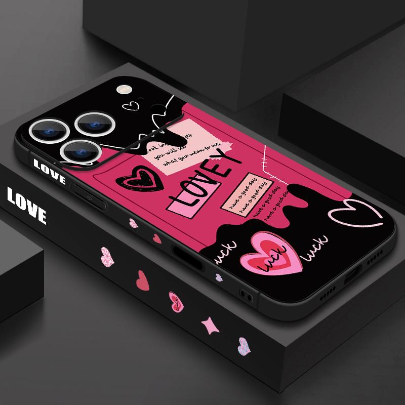 Милый Чехол-Ремешок с Узором Сердечки Для iPhone 17 Pro Max Funda iPhone 16 15 14 13 Pro Max 11 16E 17E Мягкий Силиконовый Чехол