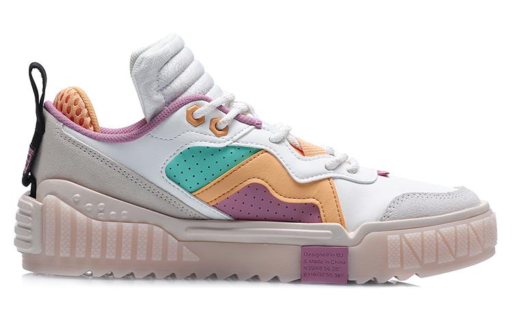 Li Ning 001 Разблокировать Скользкие, Износостойкие, Легкие Низкие Скейтбордические Кроссовки Женские Бело-Фиолетовые AGCQ232-4
