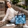 Chic Blue Print Tote Bag Fashion Casual Large Capacity Daily Commute Shoulder Handbag for Women