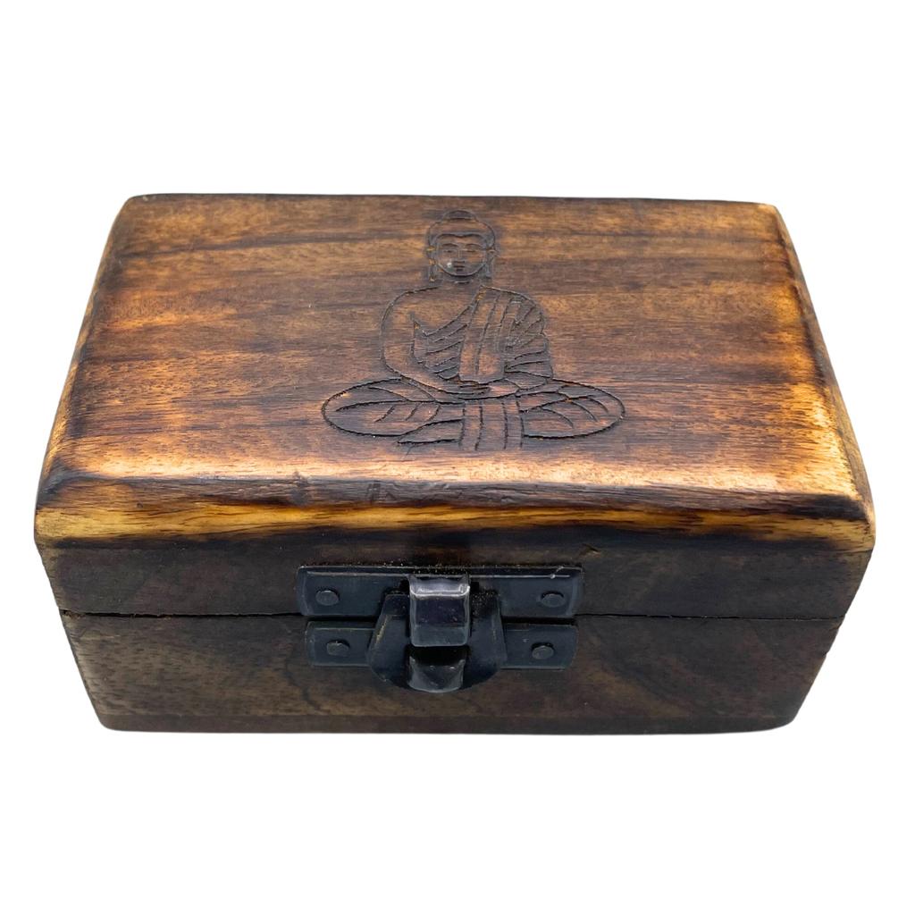 Wooden Pill Box Carved Designs Assorted 9x5x4cm