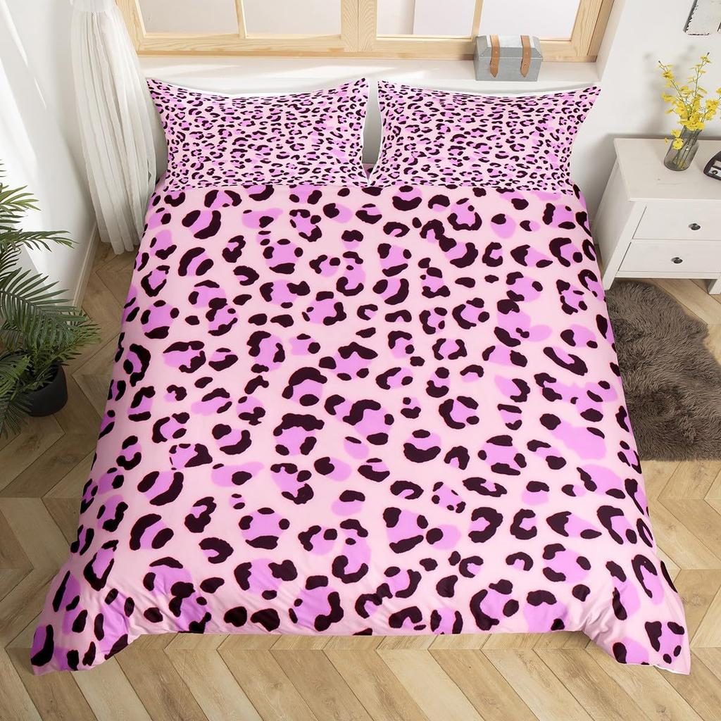 Пододеяльник с розовым леопардовым принтом для девочки, постельное белье, цифровая печать, трехпредметный пододеяльник, украшение спальни