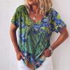 Летняя женская футболка свободного кроя с цветочным принтом и V-образным вырезом, короткими рукавами