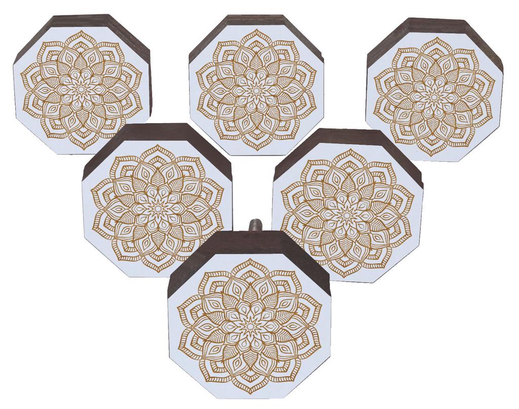 IBA Indianbeautifulart Brown Engraved Knobs Pack of 10 Wooden Wardrobe Door Knobs Drawer