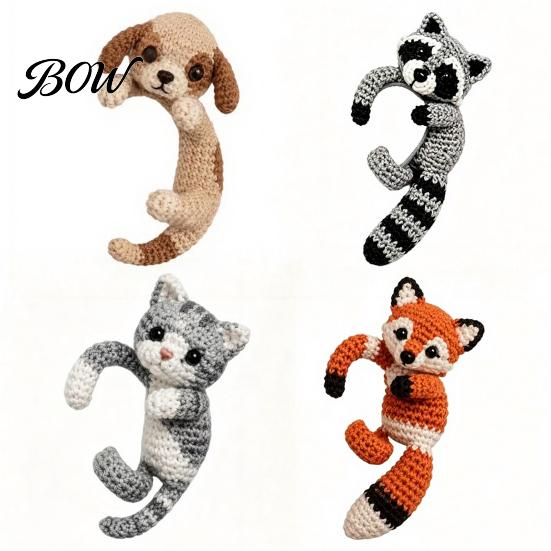 Cute Animal Ear Cuffs Crocheted Cuff, Cat Dog Fox Raccoon Three-dimensional Textured Earrings Climber Crawler Earrings, Non Pierced
