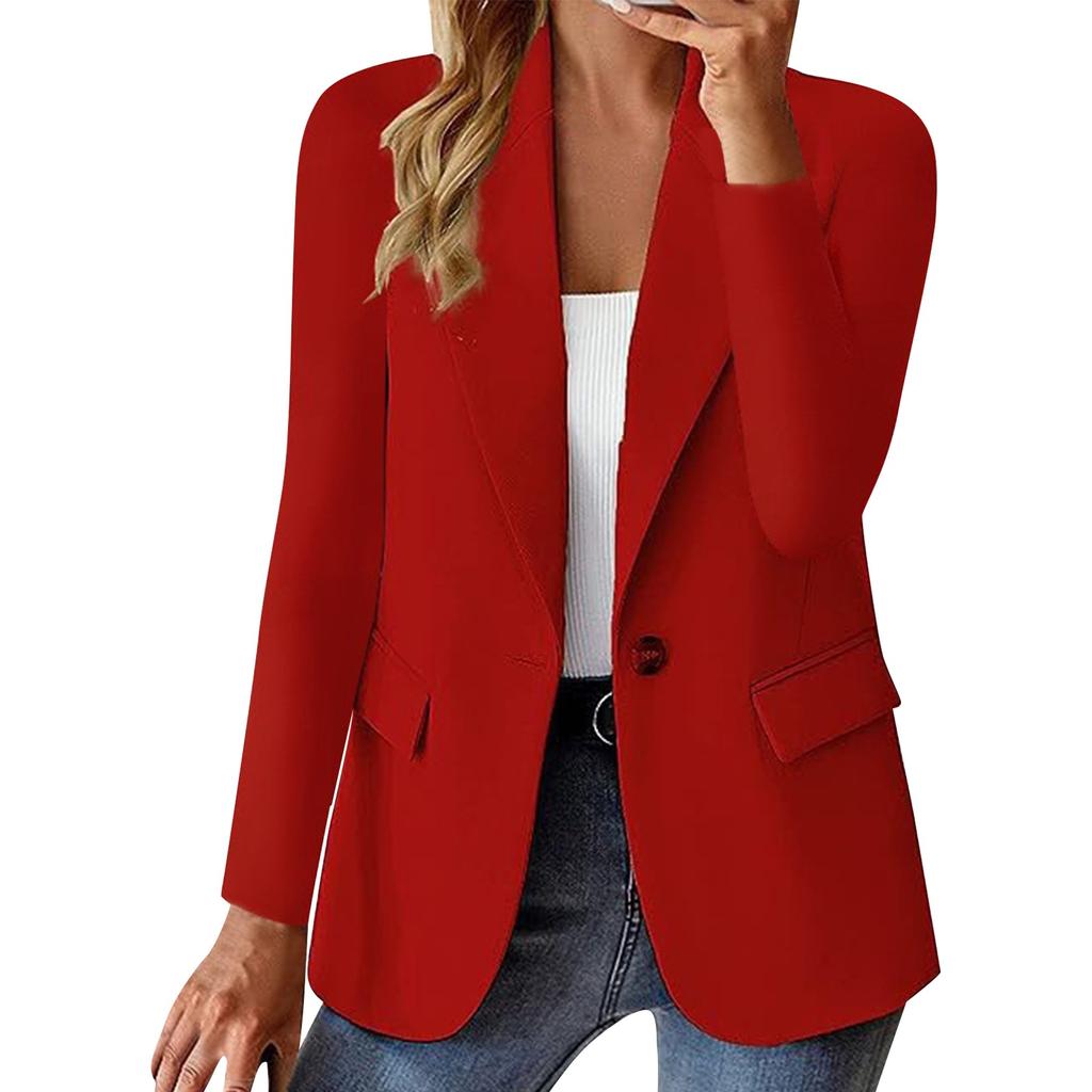 Women's Casual Long Sleeve Button Down Solid Color Lapel Cardigan  Jacket Temperament Jacket