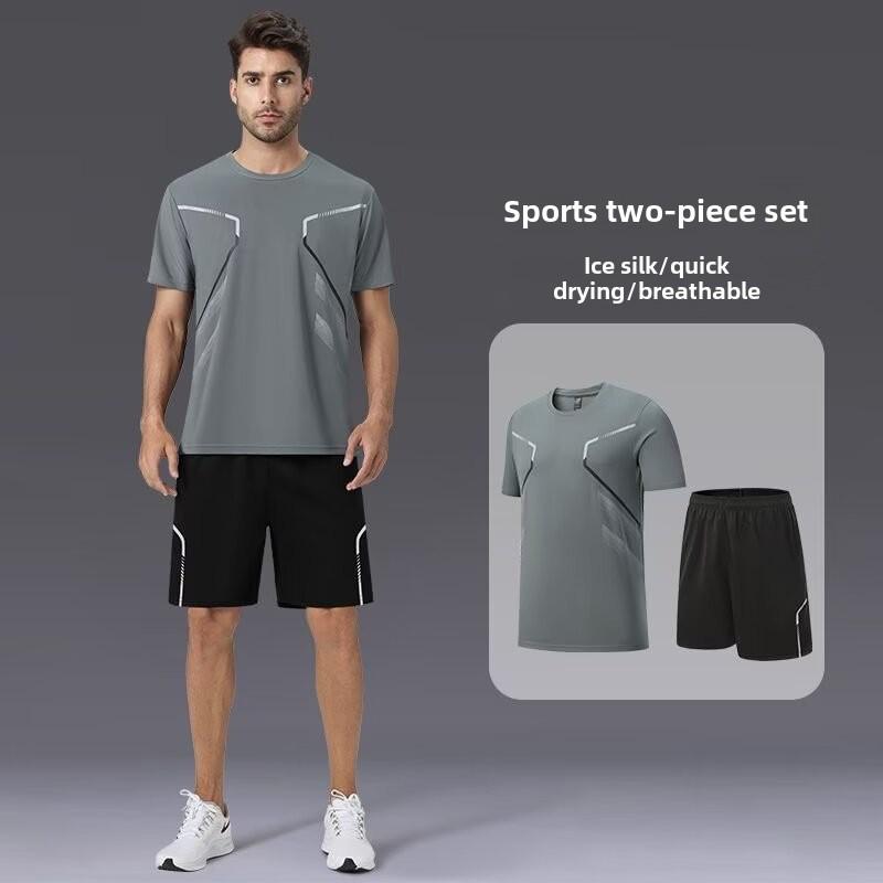 Унисекс быстросохнущий повседневный беговой костюм Ice Silk - большой размер, короткий рукав