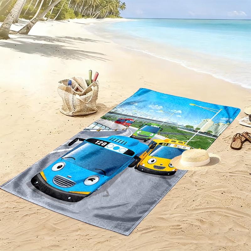 Kkoma-beoseu Tayo Print Beach Towel, Large Soft Quick Dry Towel for Beach Camping Swimming
