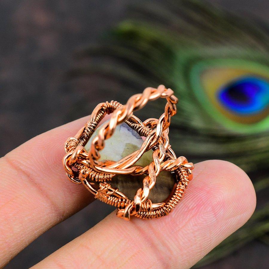 Натуральный синий кружевной агат, драгоценный камень, кольцо ручной работы из медной проволоки, размер 8 n5w13
