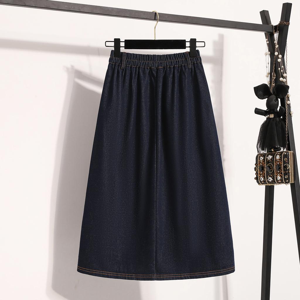 DIMANAF 2025 Эластичные джинсовые юбки больших размеров Женские А-силуэта Модная свободная юбка с высокой талией Винтажная макси