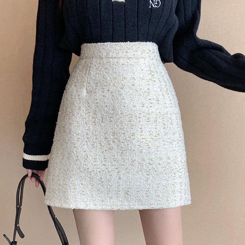 Фиолетовые твидовые юбки, женские облегающие юбки-карандаш с высокой талией, винтажные осенне-зимние тонкие корейские элегантные короткие мини-юбки