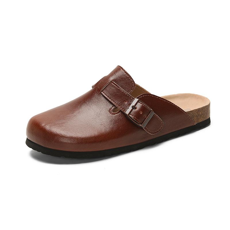 Spot Korean Version of Retro Leather Bag Head Half Drag Women 2024 New Simple and Versatile Comfortable Thick-soled Soft-soled Boken Shoes