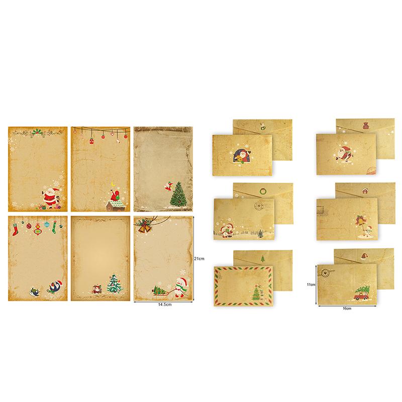 6 шт. Винтажная коричневая бумага для письма с буквами, праздничный конверт для приглашения на рождественскую вечеринку, рождественский узор, вечеринка на год Ноэль
