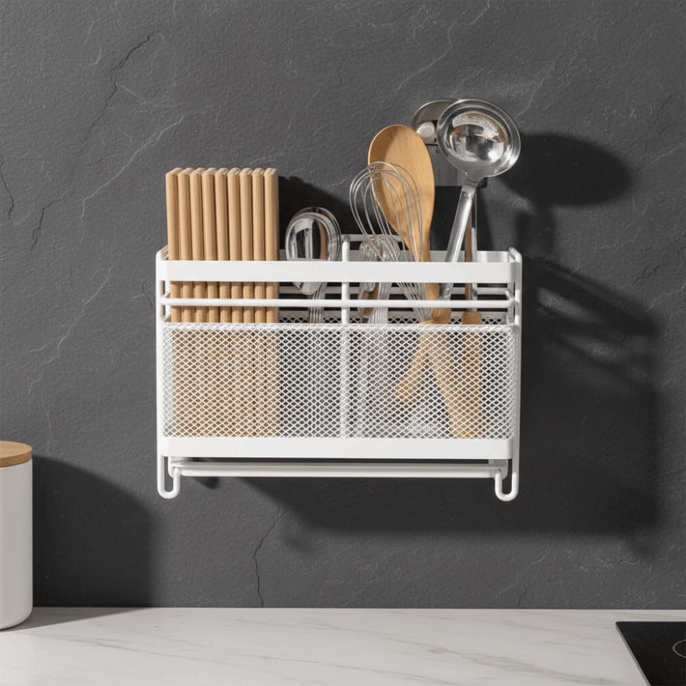 Wall-Mounted Cutlery Draining Rack Space Saving Chopstick Cage Dinning Table