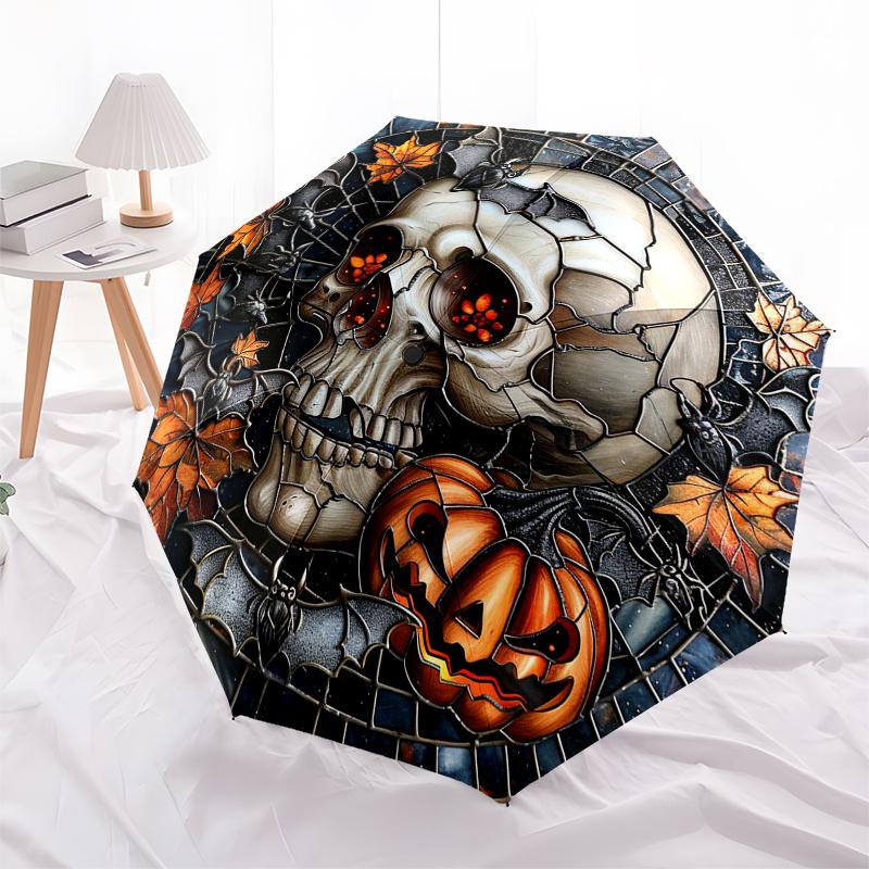 Halloween Skull & Pumpkin Stained Glass Wall Art Umbrella, Christmas Gift Y190