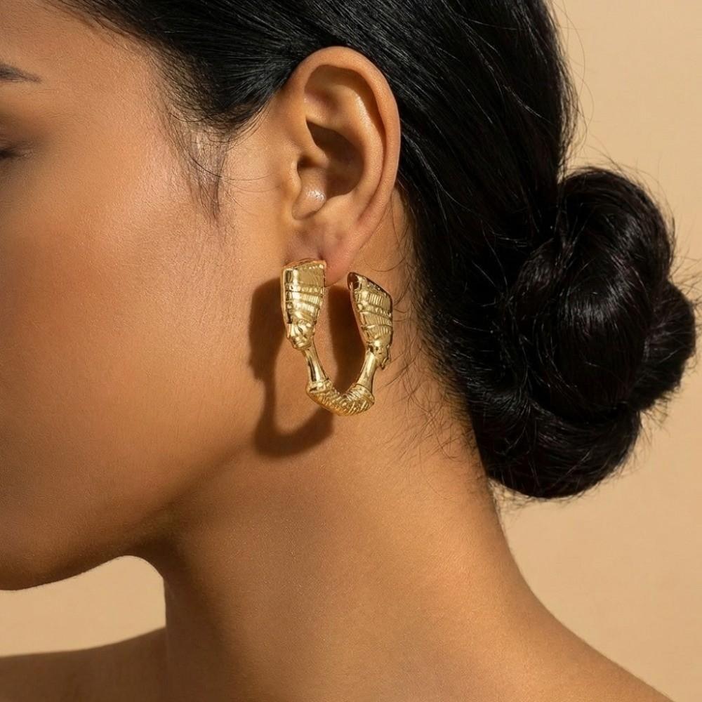 Exaggerated Portrait Earrings Gold Circular Hoop Earrings Holiday Style