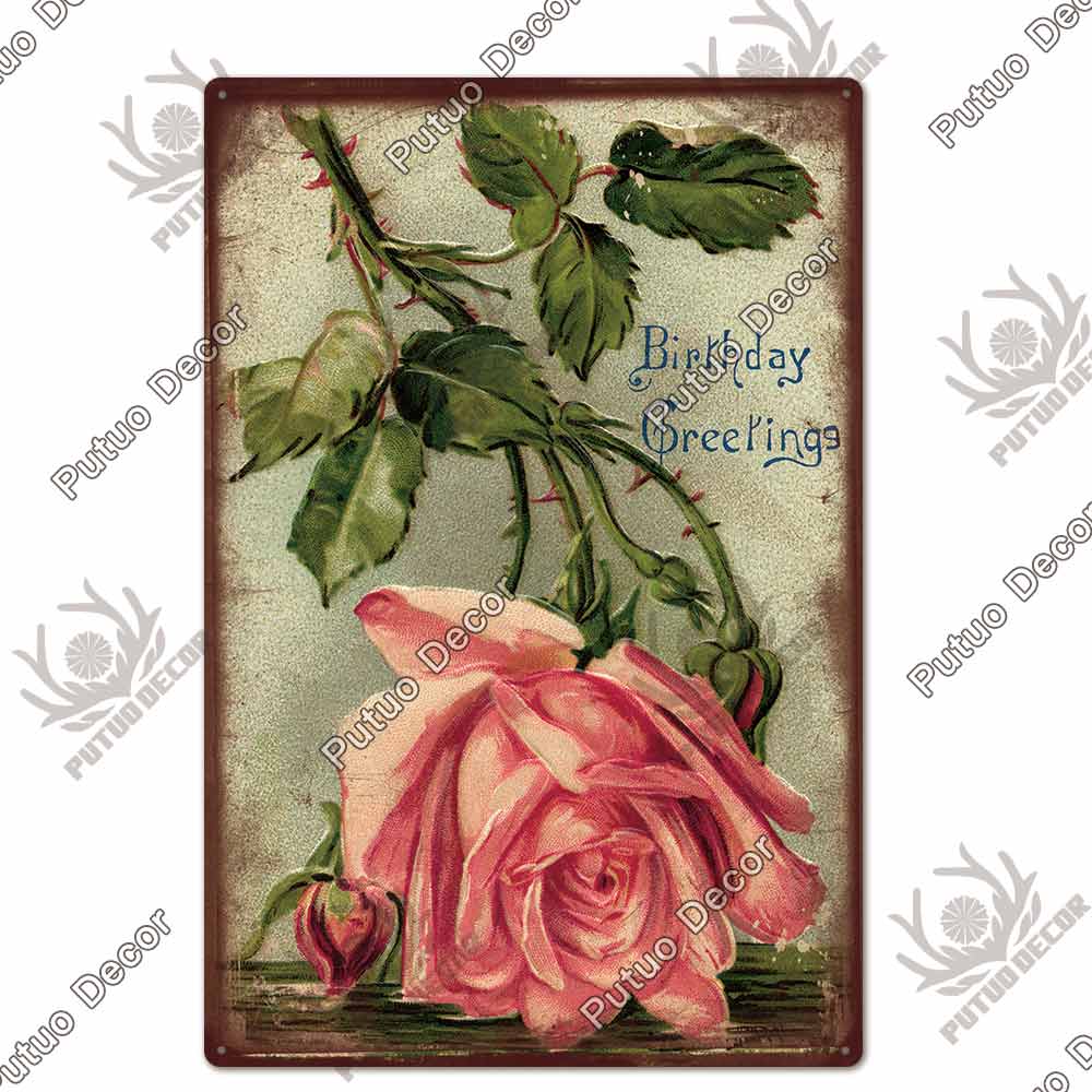 Putuo Decor Flower Vintage Tin Sign Plaque Metal Retro Wall Art Poster for Garden Living Room Club Decoration