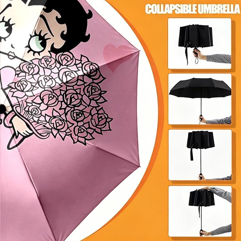 1pc Sturdy 8-Bone Auto Umbrella, Betty Boop Umbrella, Digital Printed, Foldable Umbrella for On-the-Go Outdoor Use