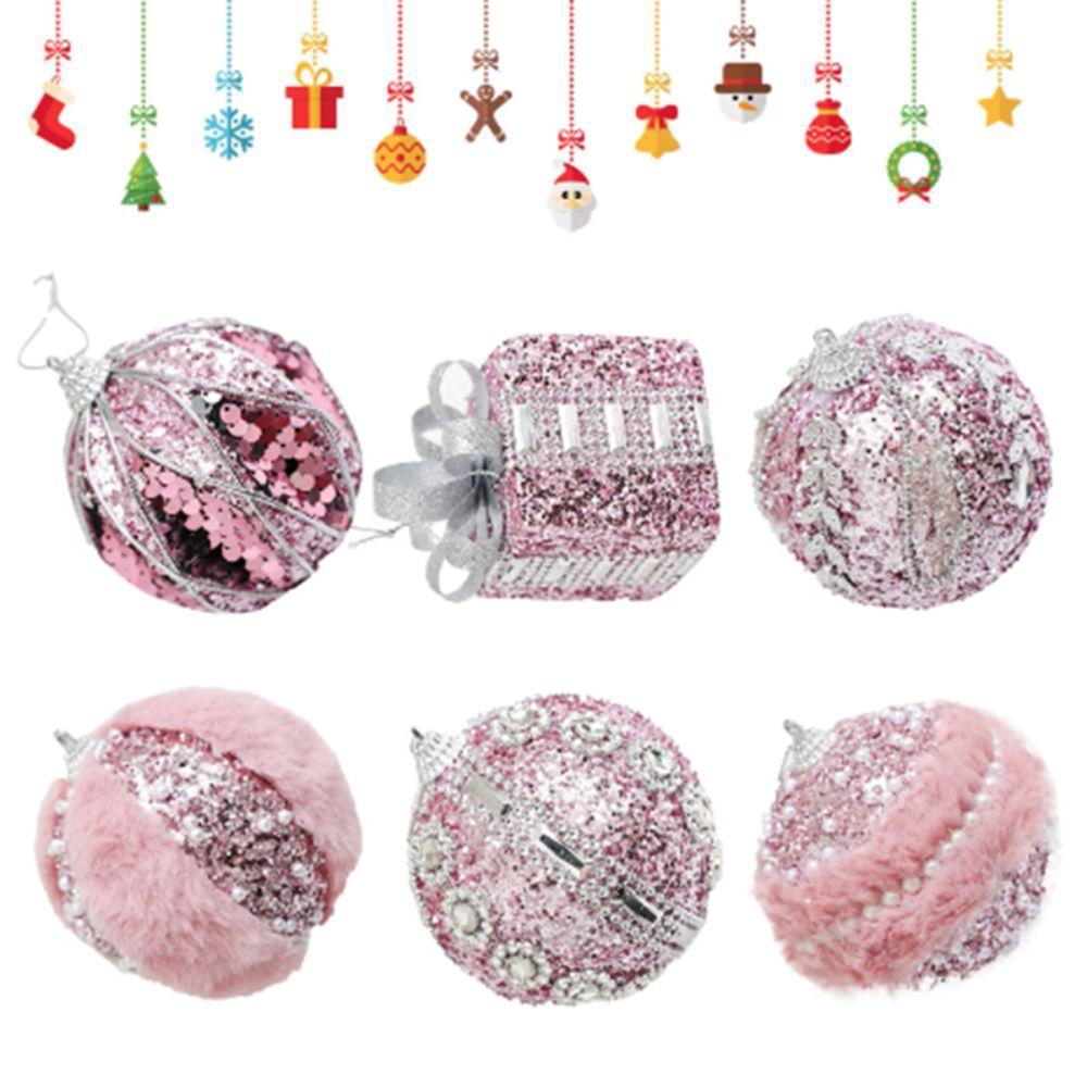 Sequined Pink Christmas Balls 8cm Xmas Tree Pendant Christmas Tree Hanging Ornament  Living Room