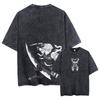 Мужская футболка Acid Streetwear, свободная футболка с японским аниме-графикой, летняя черная футболка с потертостями, хлопковые футболки Harajuku, топы