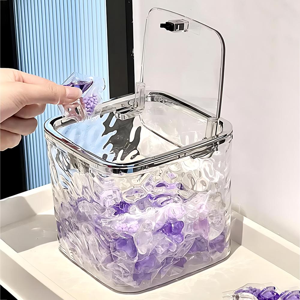 Laundry Pods Container Multi-Function Clear Storage Box for Washing Capsules Holder Coffee Capsules Organizer Desktop Trash Can