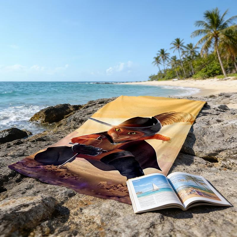 Ultra-Soft Beach Towel with Puss In Boots Theme,Ideal for Pool - Camping, Diving - Perfect Travel Essential, Vibrant Beach Towel.