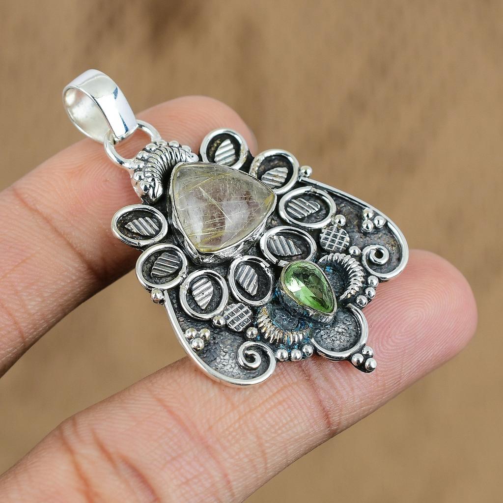 Свадебный подарок для нее Подвеска из стерлингового серебра 925 пробы с натуральным золотистым рутиловым драгоценным камнем