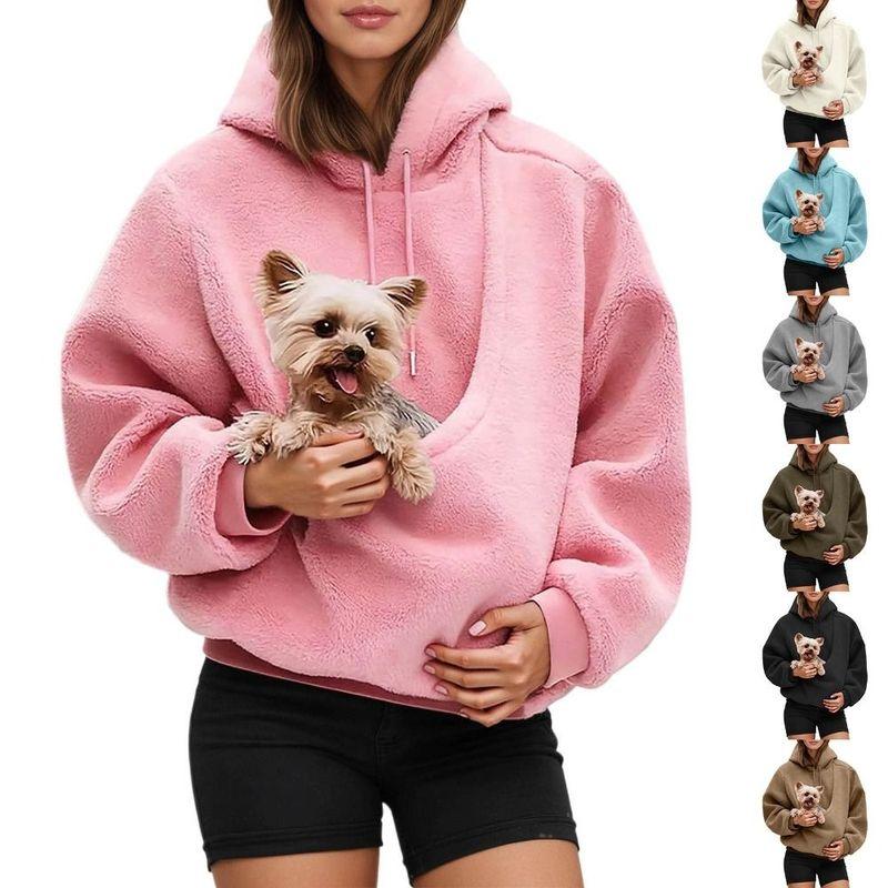 Front Large Pouch Pet Carrier Hoodie Hands-Free Material Unisex Pouch Sweatshirt Long Sleeve Daily Wear Kitten Puppy Holder