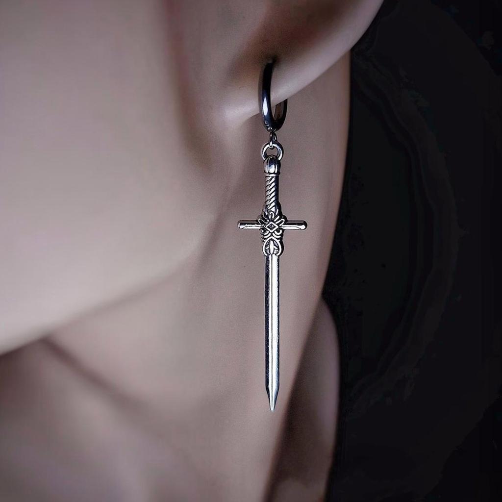 Elegant Silver Swords Earrings Symbolizing Strength Ear Hooks for Stylish Women Unisex Ear Accessories Party Jewelry