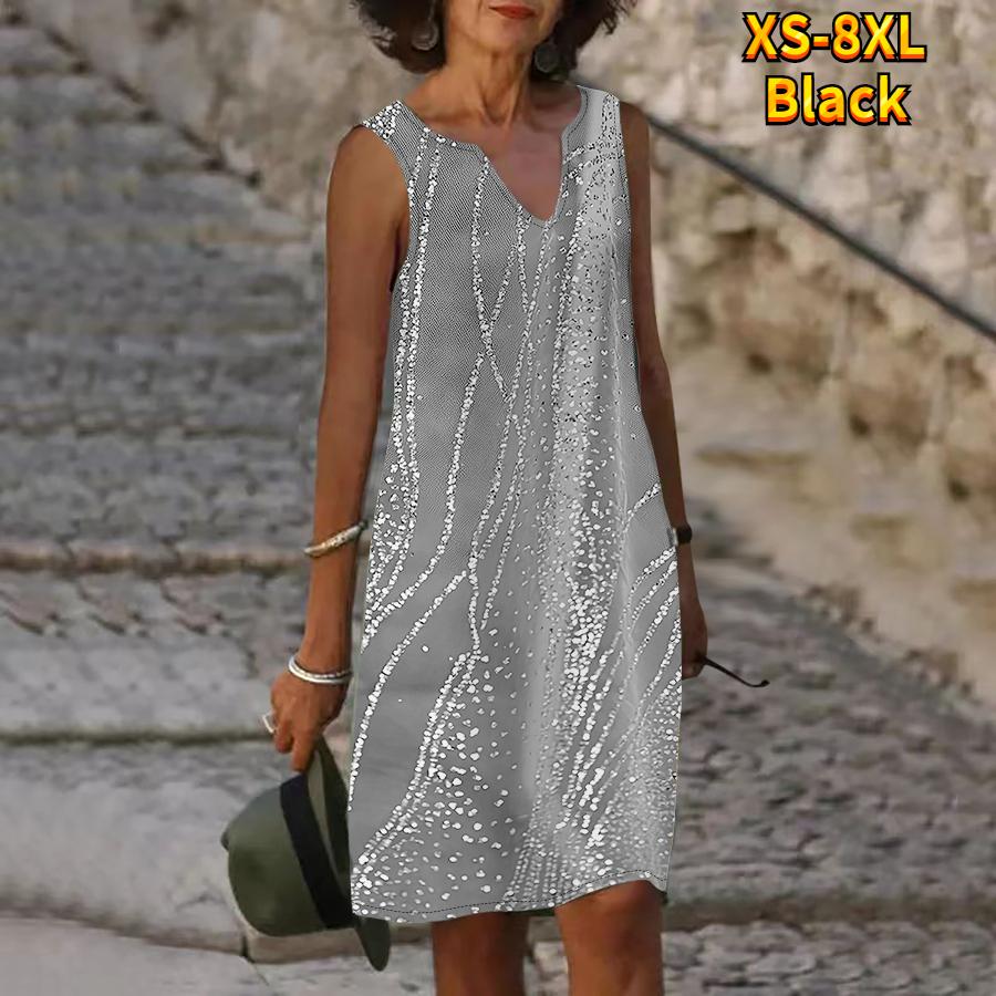 Женское летнее платье с серебряным блестящим принтом и v-образным вырезом, повседневное модное платье без рукавов, повседневные свободные сексуальные платья размера плюс XS-8XL