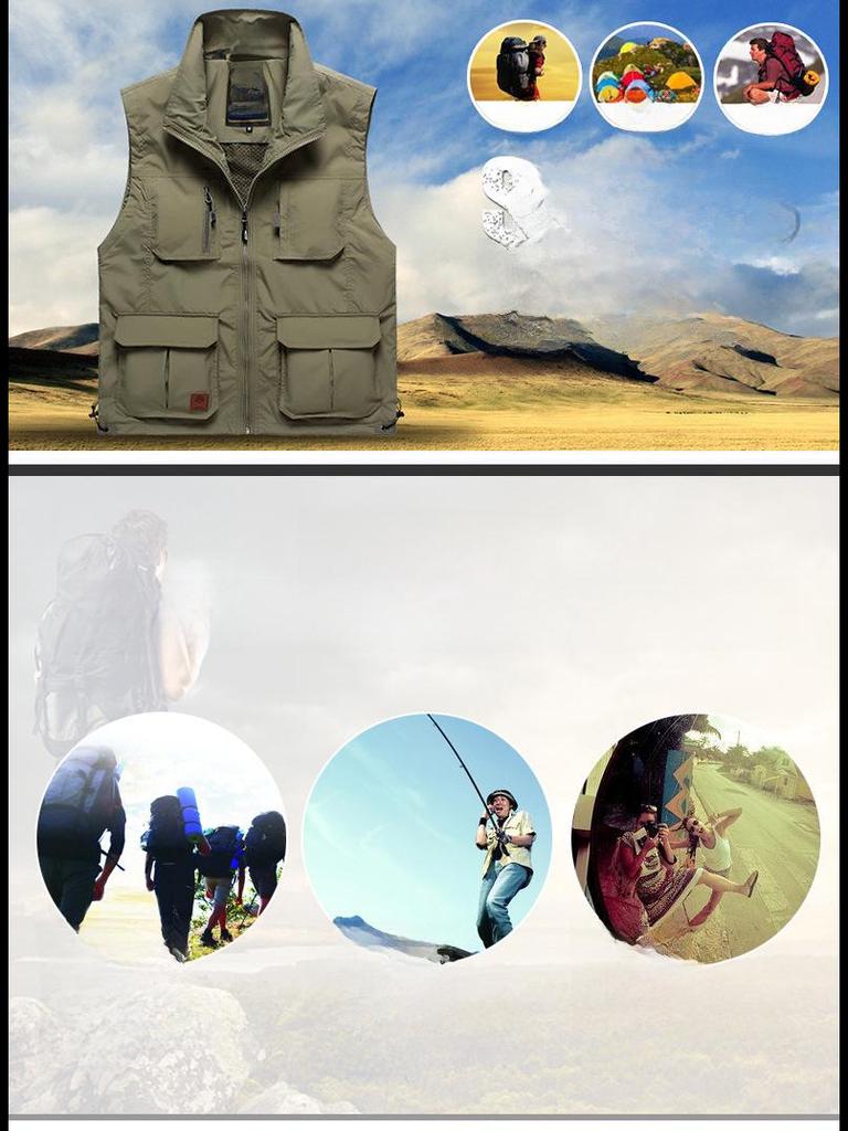 Мужской жилет с несколькими карманами на весну/осень — легкий, для фотосъемки на открытом воздухе/рыбалки, большой размер, модель 7838