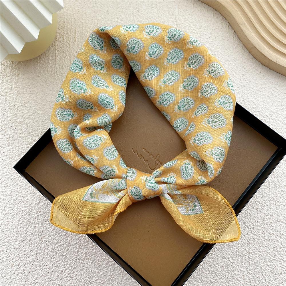 Маленький квадратный шарф из хлопка и льна, шелковый шарф, женский, весна и осень, новый стиль, художественный и универсальный, модный, темпераментный шарф-повязка на голову