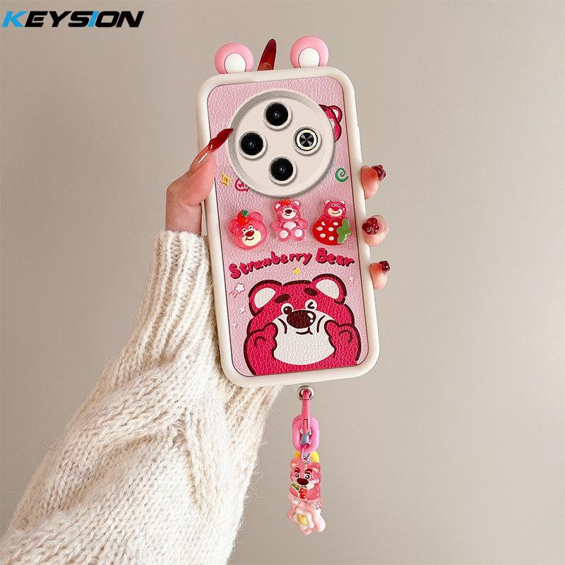 KEYSION Cute Ear 3D Cartoon Case for TECNO Spark 30C with Bracelet Soft Silicone Shockproof Phone Cover for TECNO Spark 30C