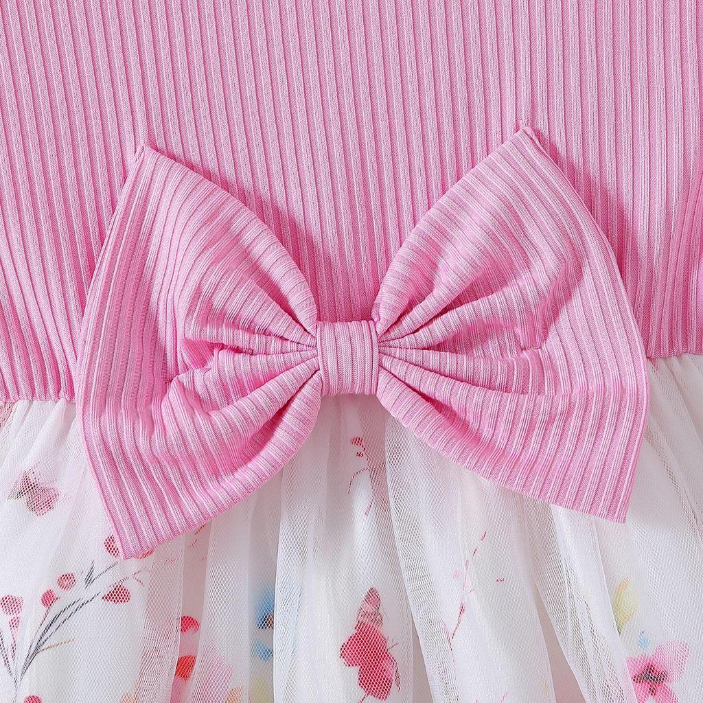 Летнее платье принцессы из сетки с короткими рукавами и бантом на талии для девочек