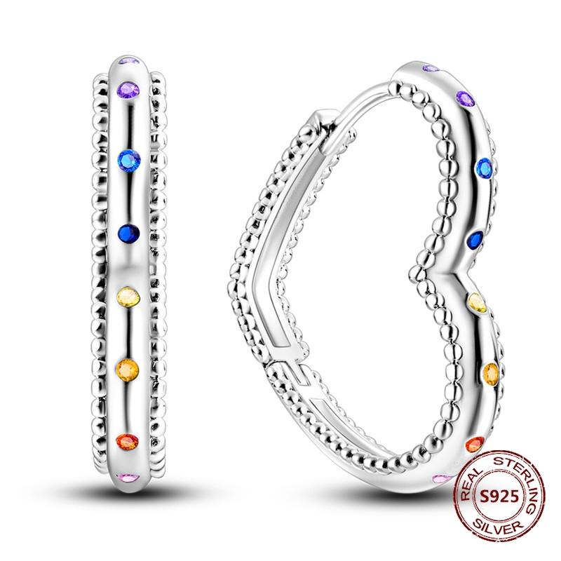 Purple Zircon Hoop Earrings 925 Silver U-shaped Liquid Metal Love Heart Fashion Earrings For Women Jewelry