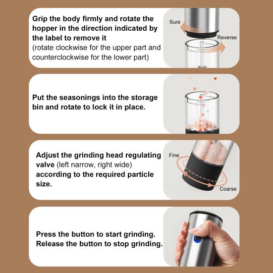 Электрический набор для измельчения соли и перца со светодиодной подсветкой, регулируемой степенью помола, измельчитель соли, перезаряжаемый измельчитель перца для барбекю, кемпинга